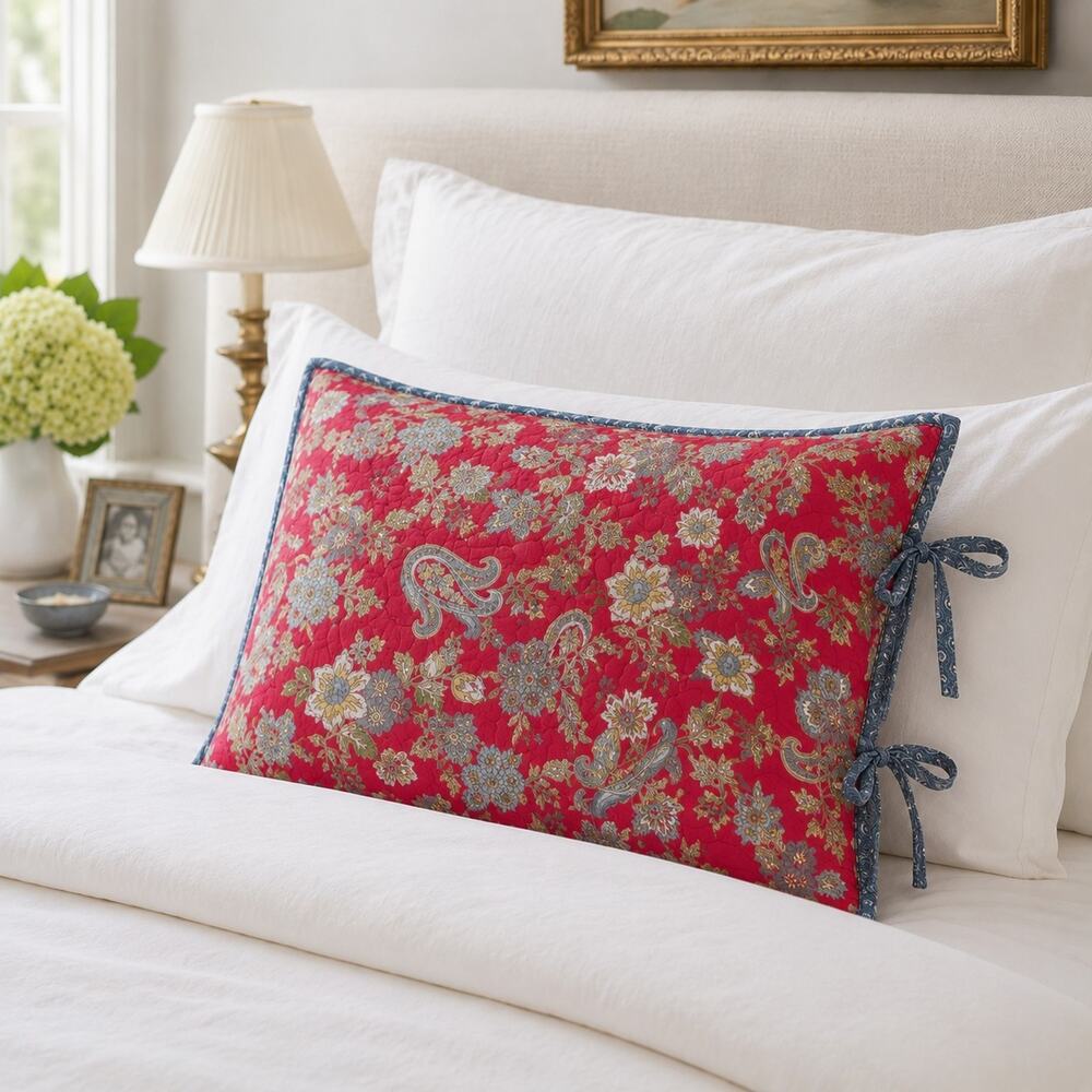 Vtg Pottery Barn Standard Sham Quilted Paisley Floral Christmas Replacement 1pc